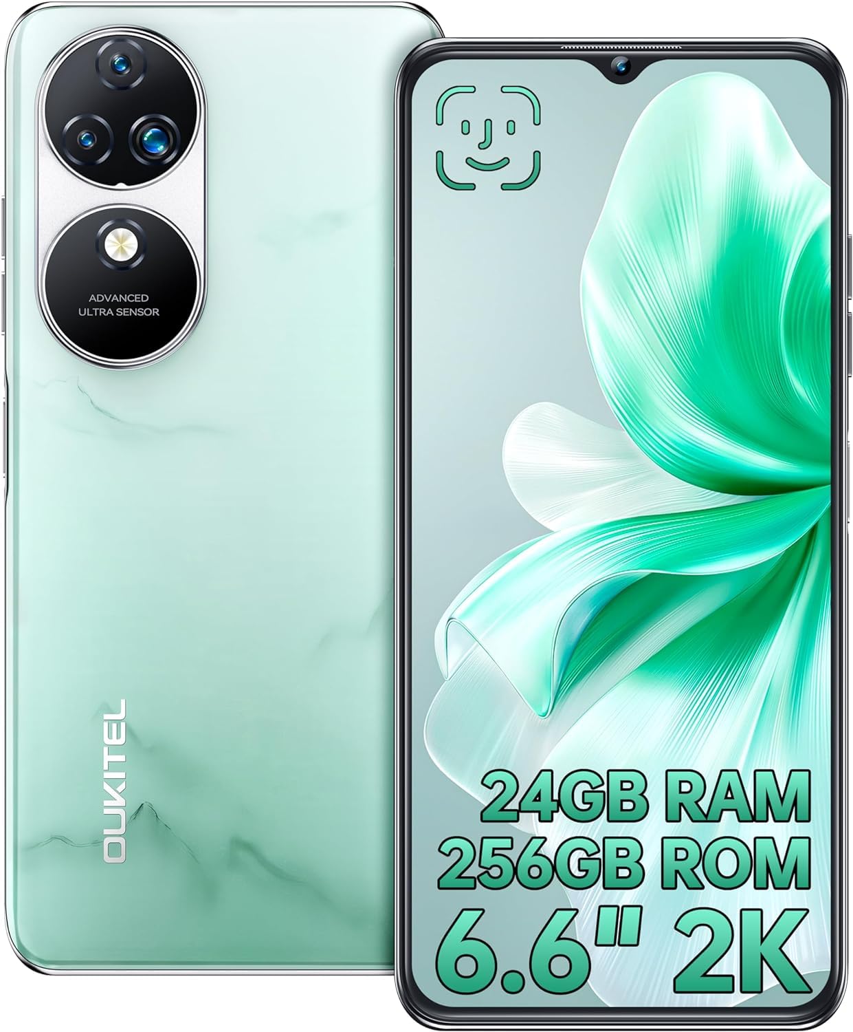 OUKITEL C38 Smartphone, 24GB RAM + 256GB ROM/1TB-TF, 6.6-inch FHD+